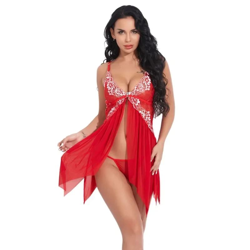 

Toucheart комплект сексуального нижнего белья, женская кружевная ночная рубашка, сетчатое прозрачное платье на подтяжках, кружевное лоскутное сексуальное ультратонкое пижамное платье