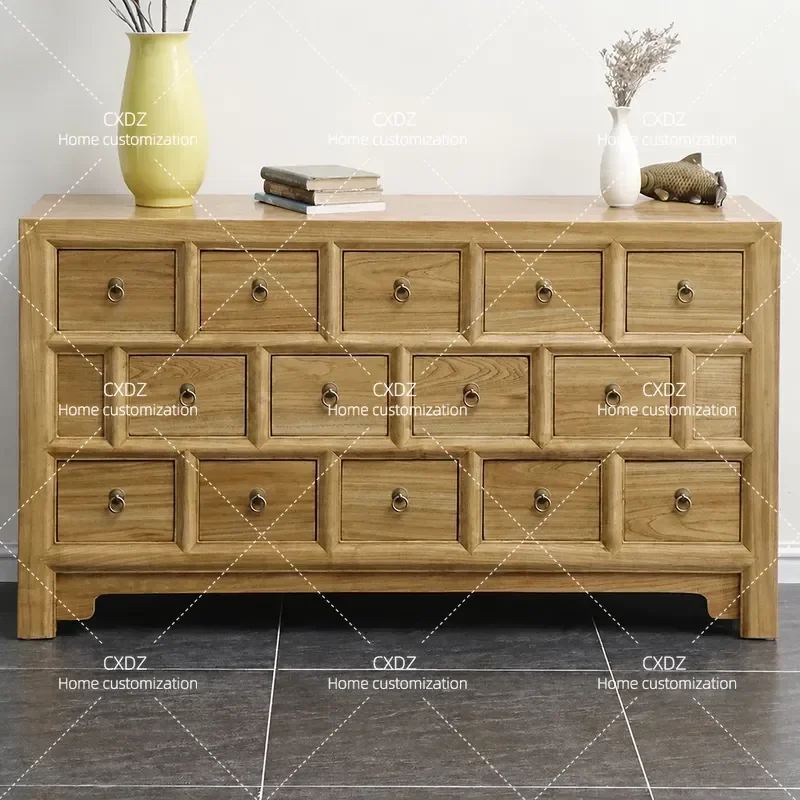 Chinese Classical Antique Elm Chest Cabinet Dining Sideboard Foyer Entrance Storage Solid Wood Furniture