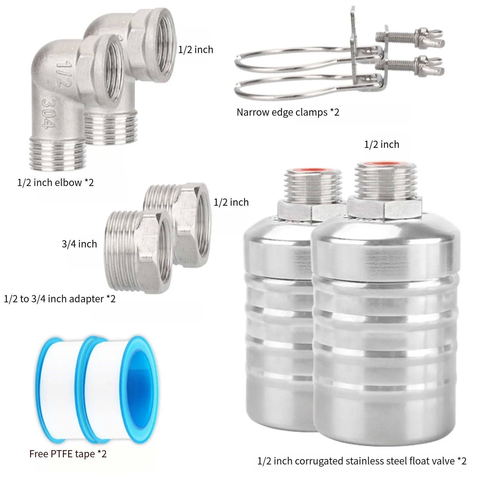304 Stainless Steel Auto Shut Water Tank Valve with Corrugated Floating Ball and 4 Point Elbow for Reliable Level Control