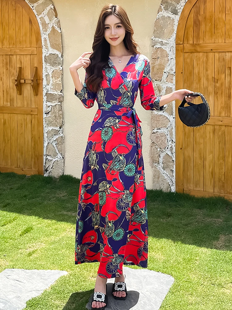 Zeroy elegante feminino rendas até vestido longo sexy decote em v envoltório maxi vestido casual férias praia vestido de festa vestidos para mujer пла coiе