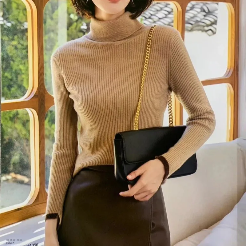 

Thiened Wool Blend High Collar Long Sve Женский свитер Base irt Осень Зима Sle JiuJiuJia Commute Faion