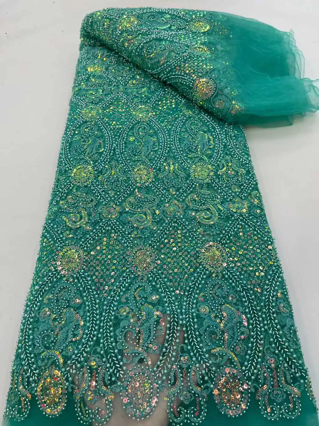 

Новинка: Изысканное африканское кружево ручной работы из бусин цвета слоновой кости с пайетками для вечерних платьев и нарядов для женщин.