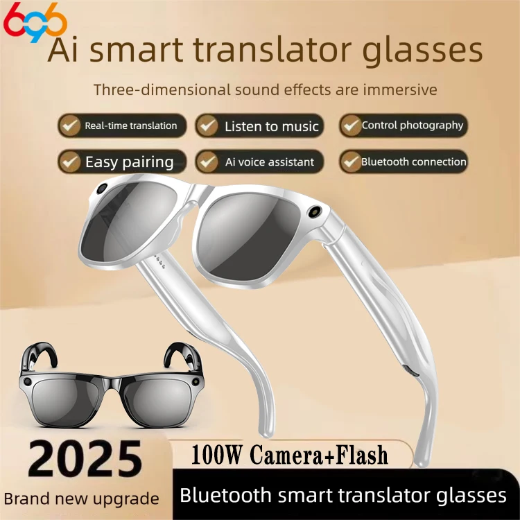 

AI Translate Smart Glasses HD Camera Take Photo Record Video Bluetooth Call Music Stereo Mic Touch Sports Sunglasses Women Men
