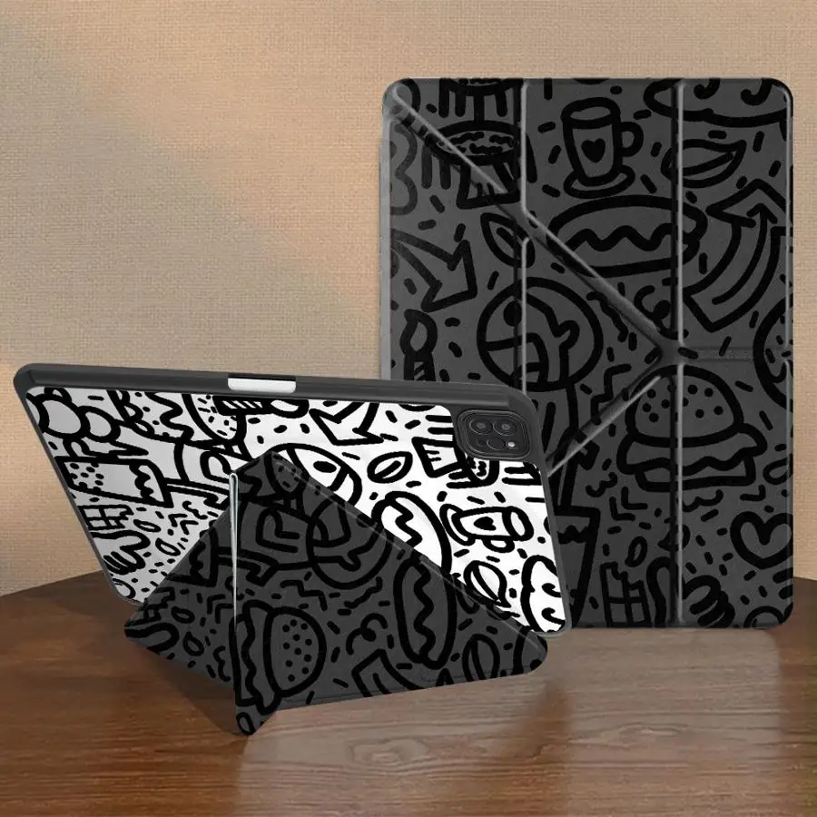 Graffiti Black Holder Cover Tablet Case For iPad Pro 11th 10th 9th 8th 7th 12.9inch 2025 Mini 6 7 Air 4 5 M3 M2 1 2 M4