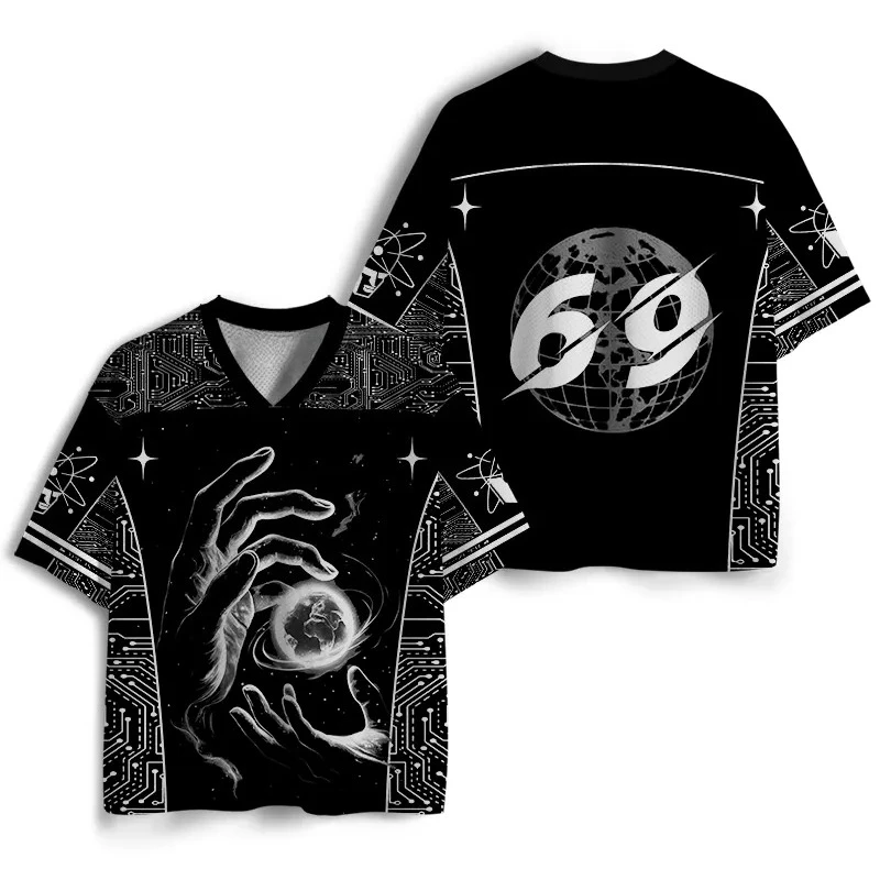 2026 Summer Fashion New Universe Handheld Earth 3D Printed T-shirt Quick Drying Outdoor Sports and Leisure V-neck T-shirt Large