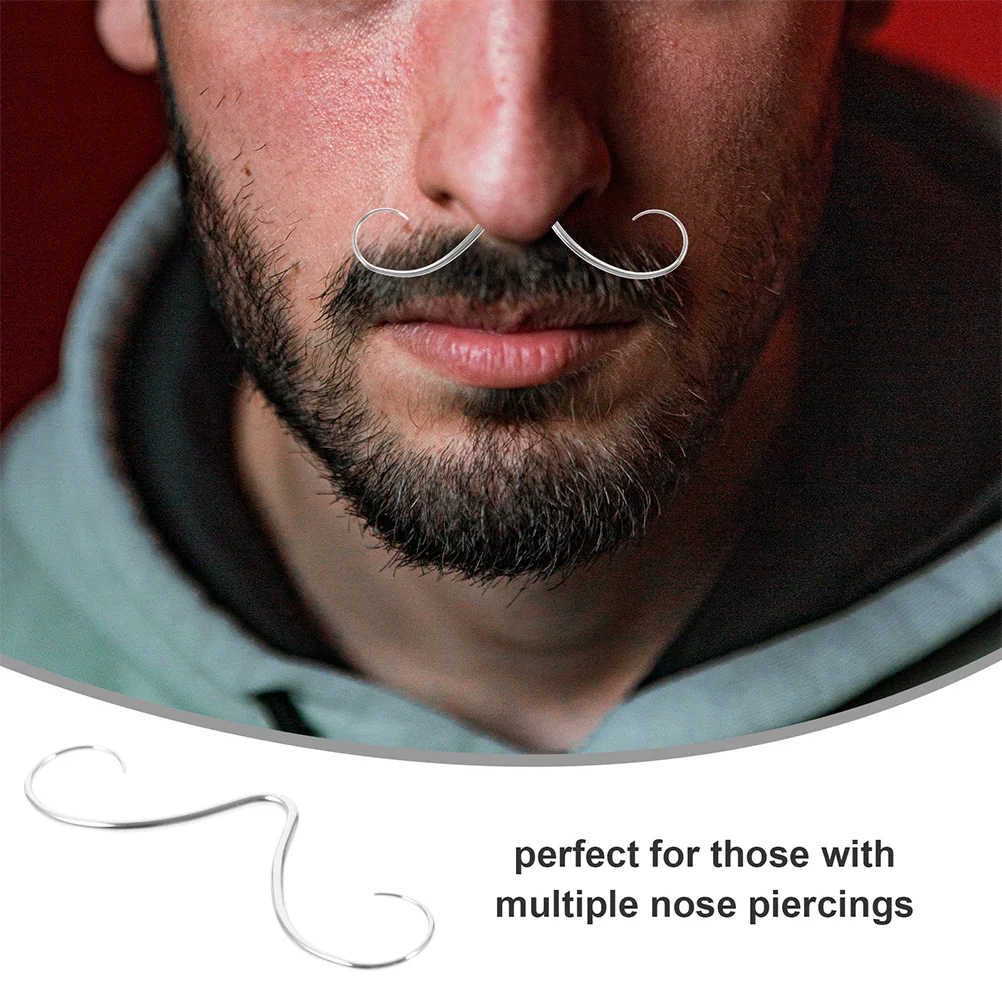 Aço inoxidável nariz piercing anéis para as mulheres, bigode septo nasal jóias, anéis de barba, senhorita, 2 pcs