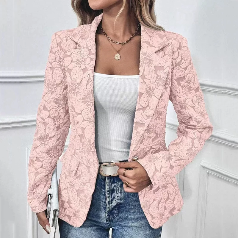 Fashionable Casual Turn Over Collar Women's Spring Autumn Short Jacket 2026 New Vintage Women's Jacquard Slim Women Suit H782