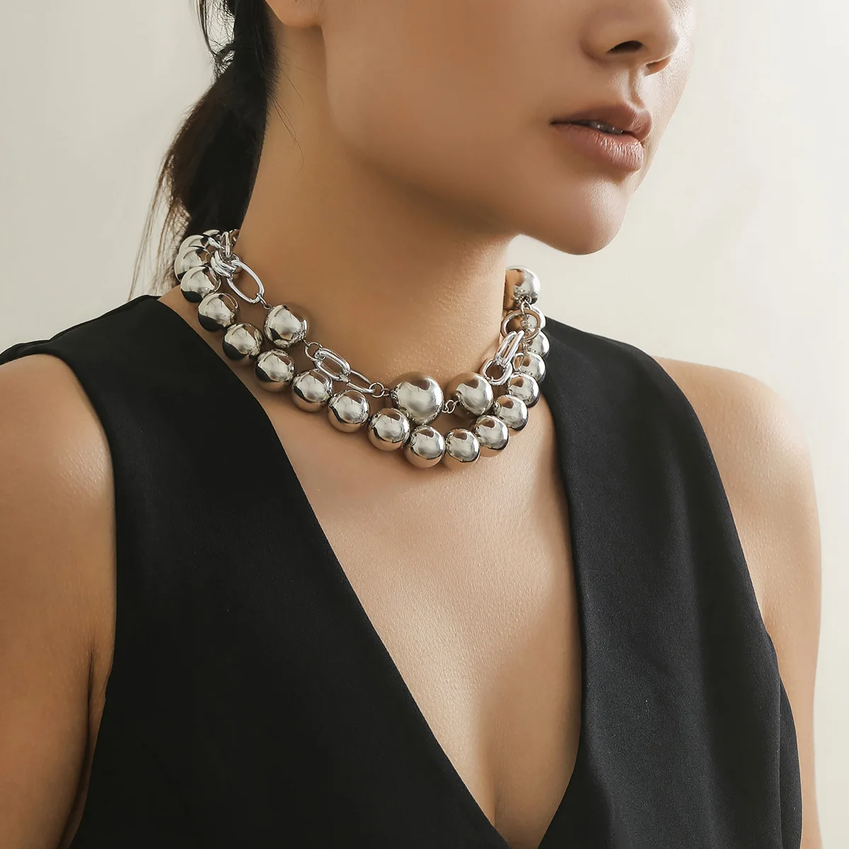 DIEZI Exaggerated Multialyer CCB Beads Pearl Choker Necklace For Women Party Punk Fashion Choker Statement Collar Neck Jewelry