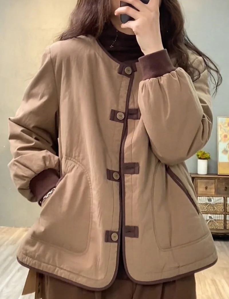 

2023 New Spring Autumn Jackets Women's Clothes Casual Winter Coats thick Single breasted Short Parkas Outerwear FP895