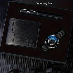 3Pcs New Hot Selling Fashion Light Luxury Commuting Simple Men's Steel Band Quartz Watch Pen Wallet Set Father's Day Gift