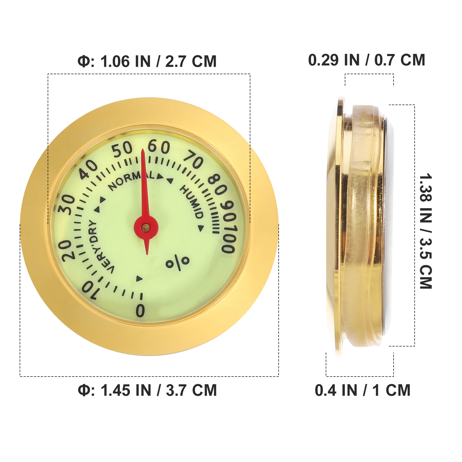 Kleines analoges Hygrometer, mechanisches rundes Feuchtigkeitsmessgerät für Zigarrenschachtel, Humidor-Aufbewahrung, Gitarrenkoffer, Heimgebrauch