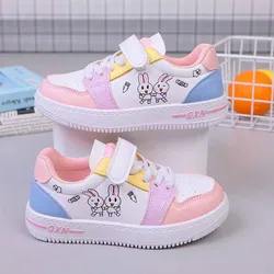 Scarpe sportive Casual quattro stagioni per bambini scarpe da tavola di tendenza per scarpe bianche traspiranti con stampa coniglio simpatico cartone animato da ragazza