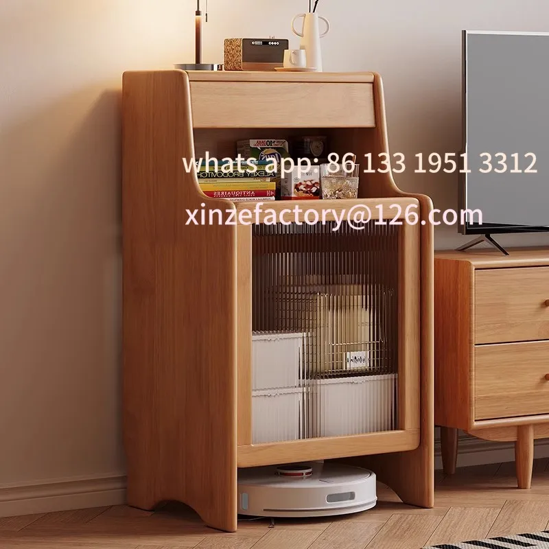 

Customizable solid wood sweeping robot shelf living room sofa side cabinet sweeping and dragging storage cabinet