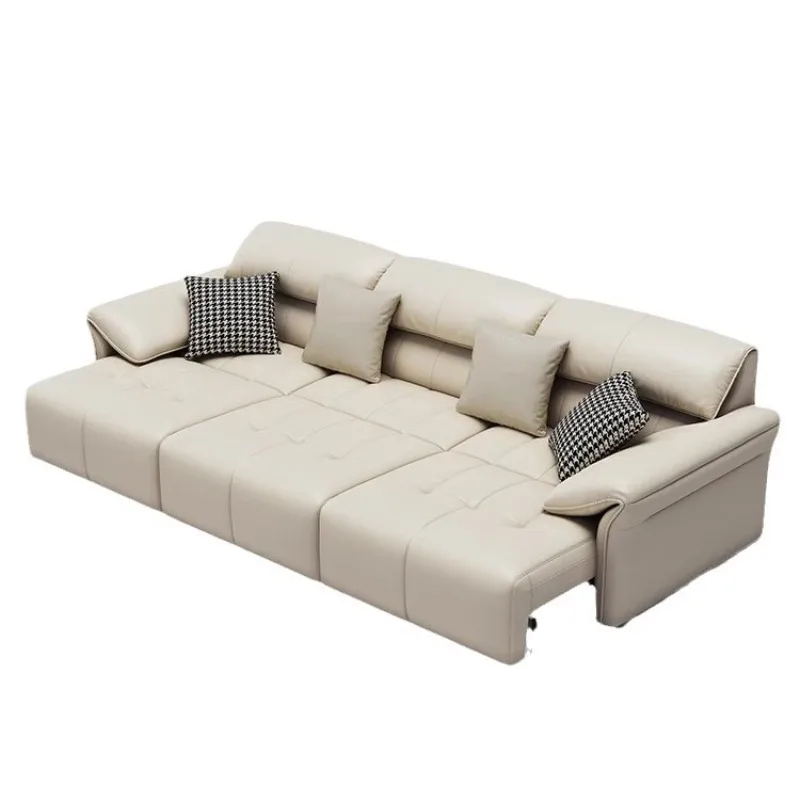 

Кожаный многофункциональный выдвижной электрический диван, современный простой диван для гостиной, прямой кожаный художественный диван-кровать