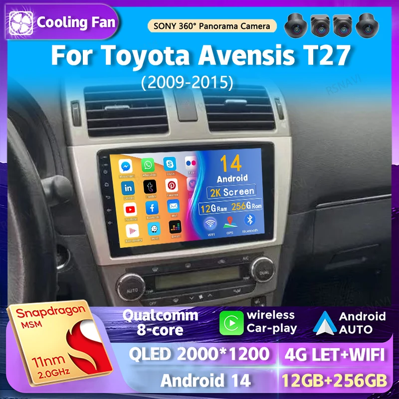 Android 14 Wi-Fi + 4G Carplay автомобильное радио для Toyota Avensis T27 2009-2015 правая навигация GPS видеоплеер стерео мультимедиа DVD DSP