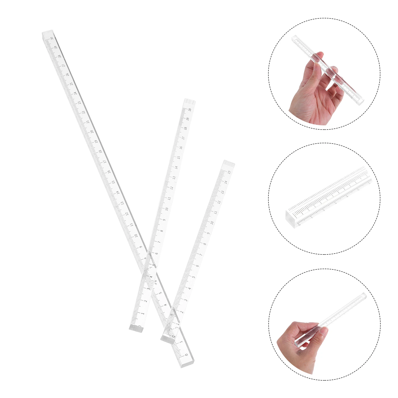 

3pcs 3 Transparent Ruler Set Acrylic Straight Measuring Rulers for Drawing Geometry School Students Engineering Art Design