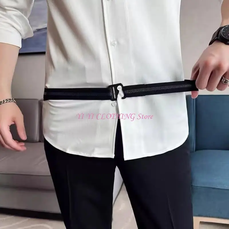

N5KF Easy Use Shirt Fixing Belt for Women Men Adjustable Invisible Belt Coat Cincher DownJacket Sweater Belt Shirt Bands