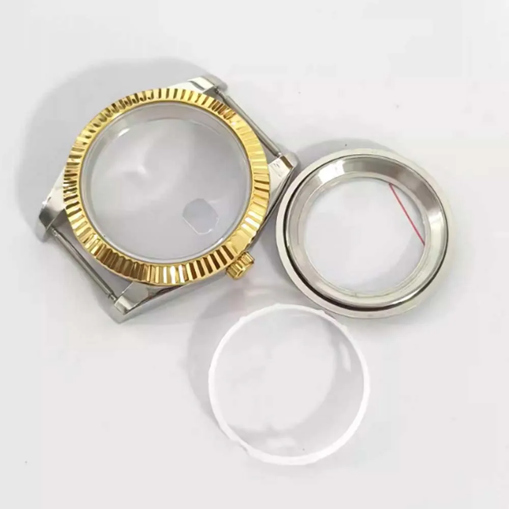 Watch Shell Electroplated Black Rose Gold Watch Case With Clear Transparent Sapphire Crystal Lens Repair Parts For 8285 Movement