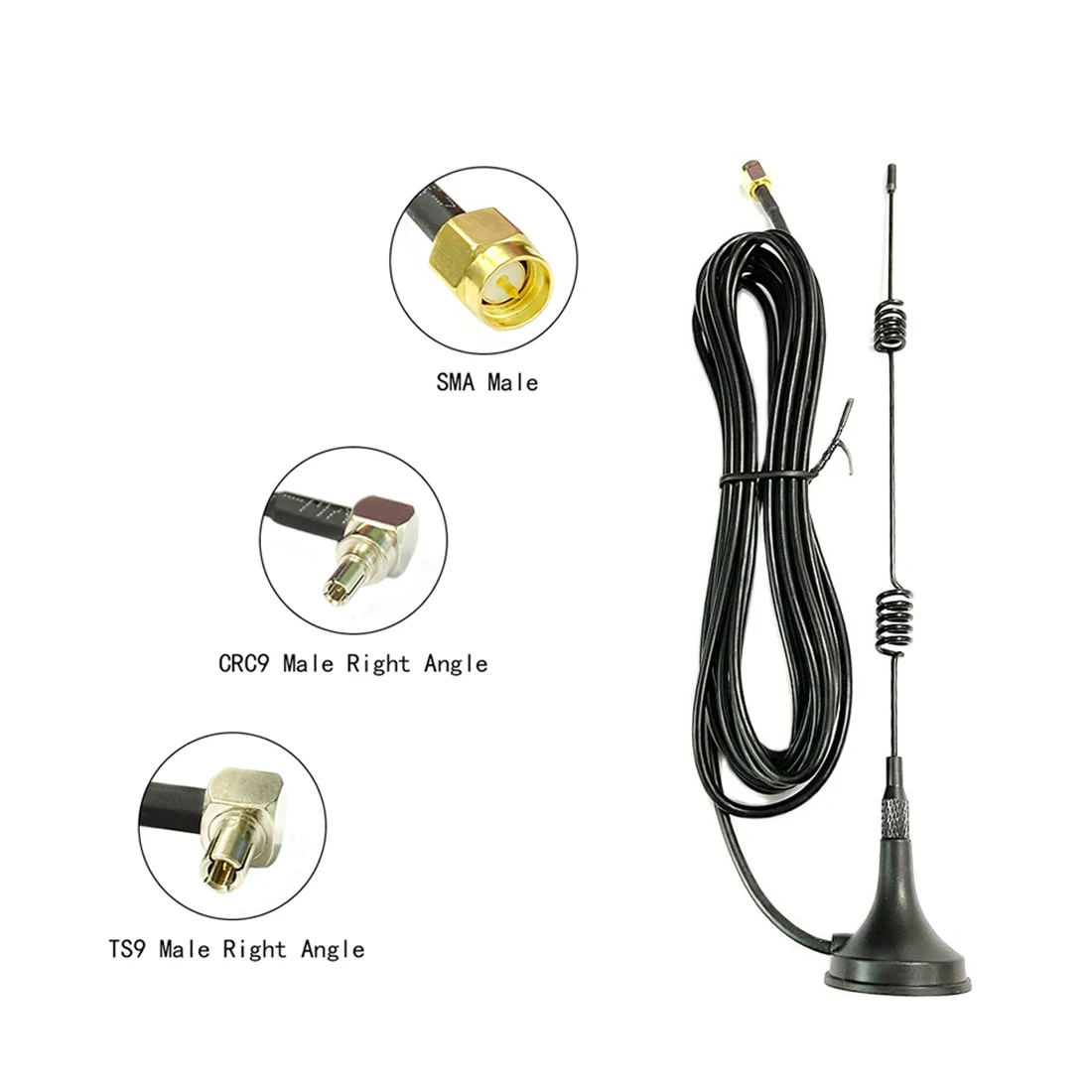 

1pc 3G Sucker Antenna 5dBi 800/850/900/1800/1900/2170MHZ Magnetic Base 3m Extension Cable SMA/CRC9/TS9 Male Plug Aerial