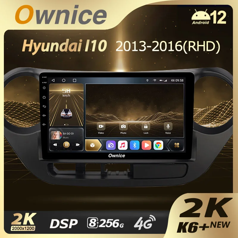 Ownice K6+ 2K For Hyundai i10 2 2013 - 2016 Car Radio Navigation Video Stereo Multimedia Player GPS Android 12 Infotainment dvd