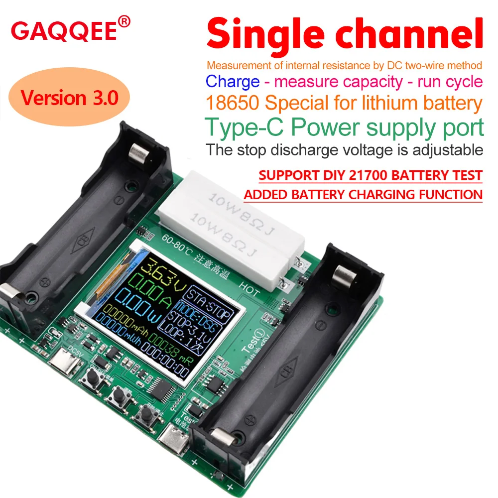 Módulo Testador de Capacidade da Bateria de Lítio tipo c Display Digital Lcd Detector de Teste de Potência de Medição Ajustável 11-passos 18650 21700