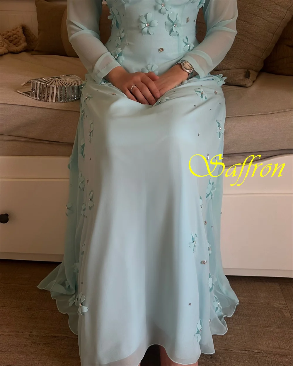 فستان سهرة شيفون أنيق مخصص برقبة دائرية وأكمام طويلة، فساتين رائعة للحفلات الراقصة، فساتين مناسبة خاصة فاخرة