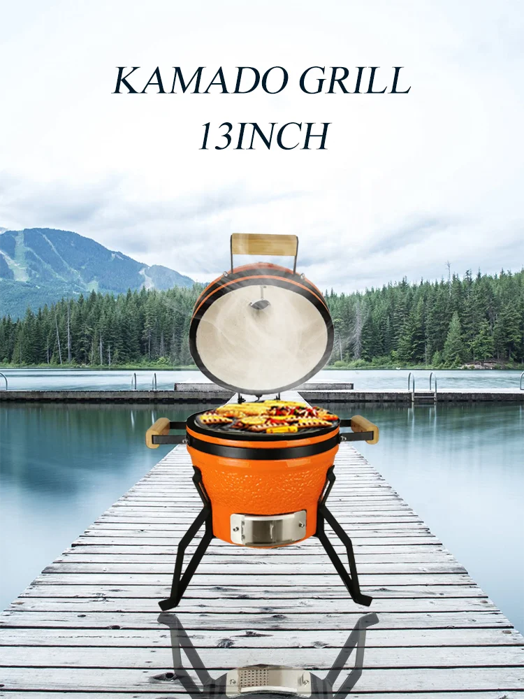 KIMSTONE 13-дюймовый коммерческий маленький мини-гриль-барбекю, уголь, портативный уличный гриль-барбекю, яйцо, керамический гриль Камадо с ручкой