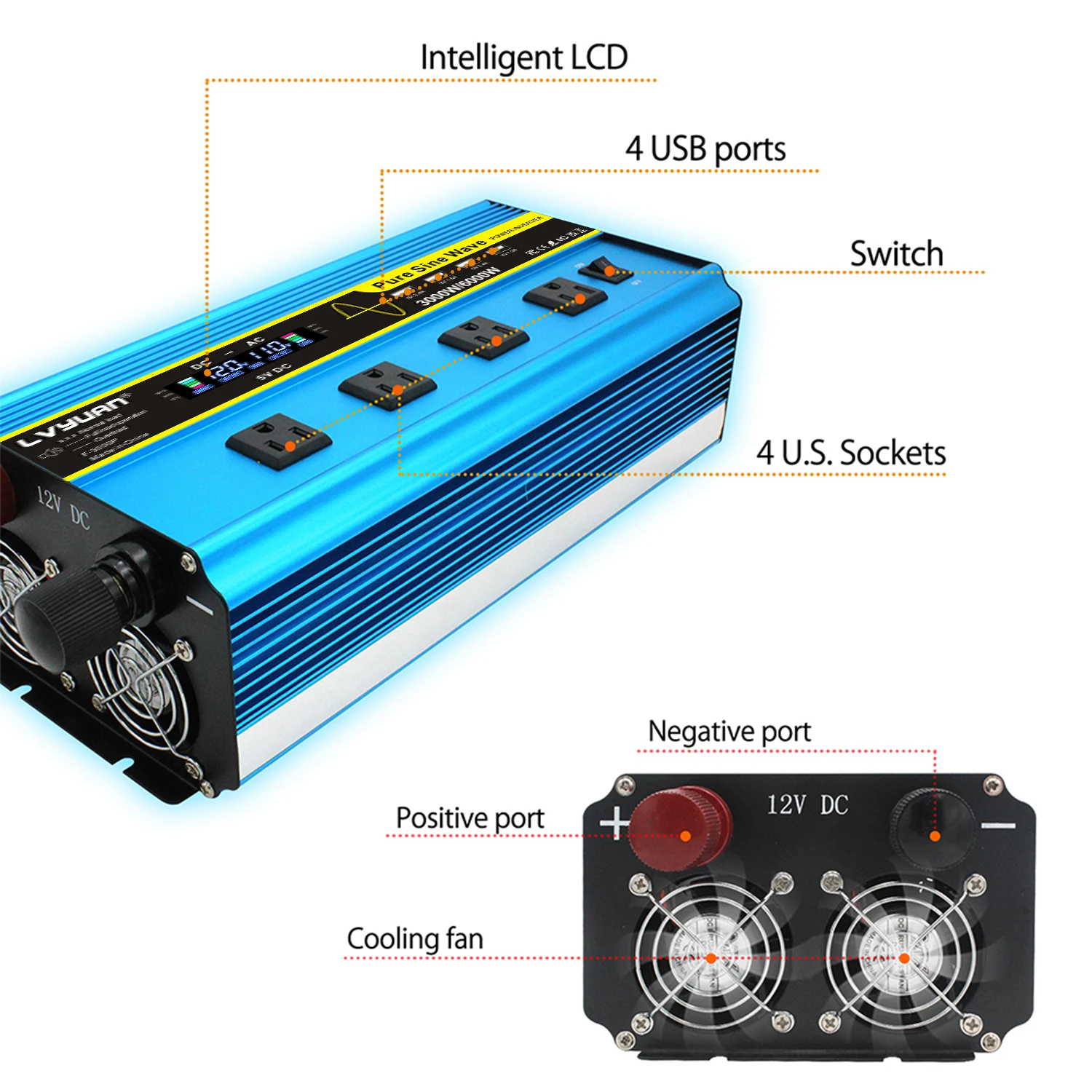 LVYUAN نقية شرط لموجة العاكس DC12V 24V-AC110V 8000 واط/6000 واط/4000 واط عاكس الطاقة للغلاية/وعاء كهربائي/ثلاجة صغيرة