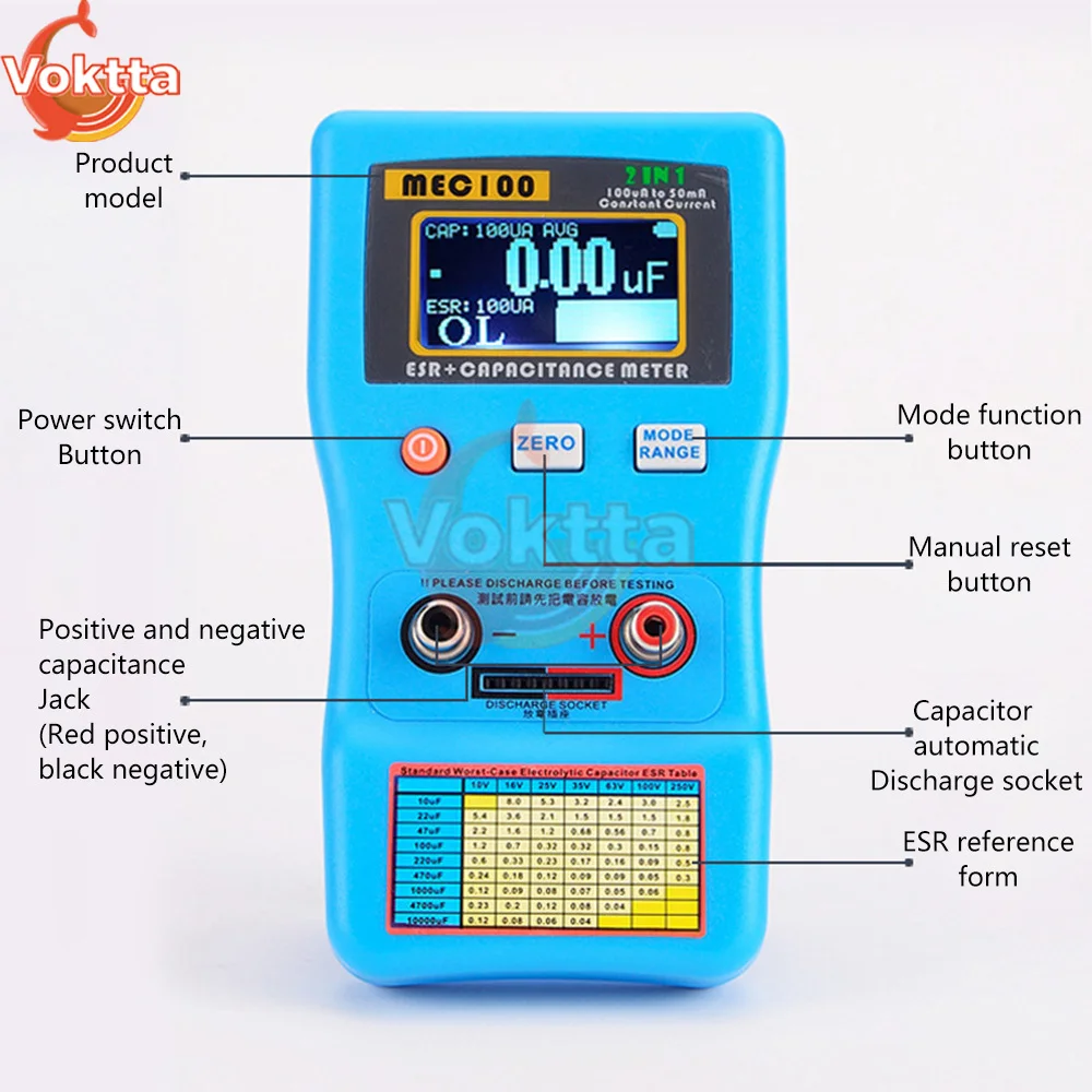 MEC-100 ESR Capacitance Tester Ohm Meter Automatic Range Bridge Capacitance Analyzer Capacitor Resistance Multimeter Tester