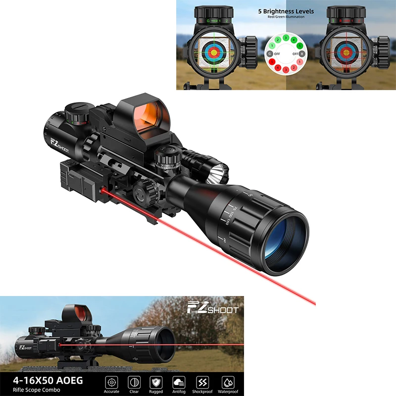 

EZshoot Rifle Scope Optics & Rechargeable Red Dot Reflex Sight & Red Laser Sight & Tactical Flashlight Combo for Picatinny