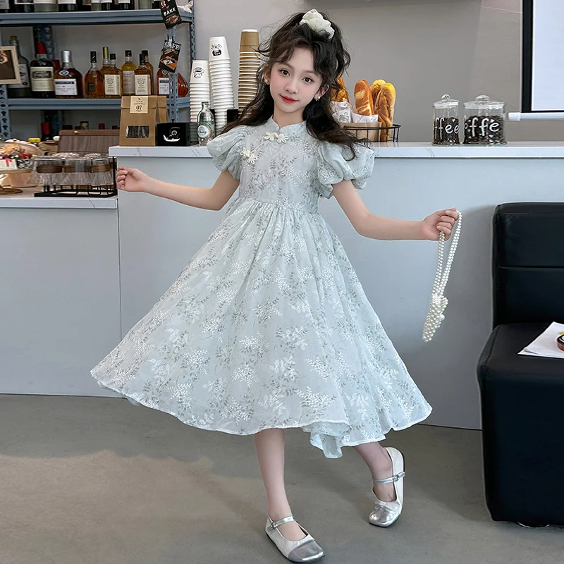 summer teenager girls dresses Embroidered qipao collar kids girl ball dress vetement fille robe enfant fille pour mariage 12 14