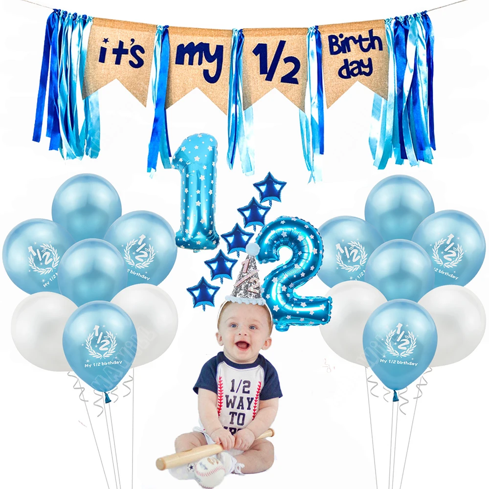 Half Birthday Party Decorations Kit It's My 1/2 Birthday Banner Balloons Crown Hat For 6 Months Baby Girl Boy Baby Shower Decor