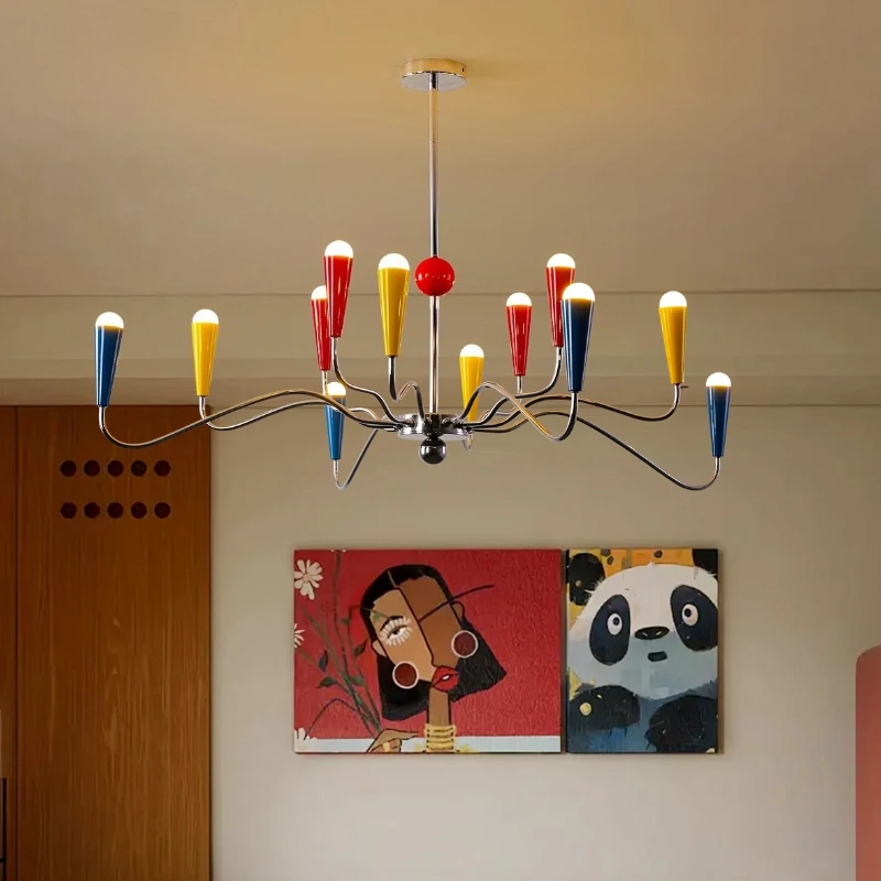 

Moden Multi-head Colorful Wrought Iron Chandeliers Carbon Steel Hanging Lamp Living Room Bedroom Restaurant Hotel Pendant Lights