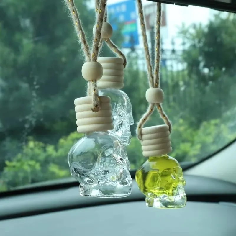 1PC Car Air Freshener Diffuser, Aromatherapy, Essential Oil Bottle, Hanging, Transparent Skull Perfume 8ML