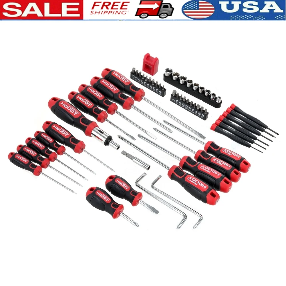 

55 Piece Screwdriver Set with Hardened Blades Nonslip Grips Chrome Plating Multi-Head Precision Tools Ratcheting Screwdriver 19