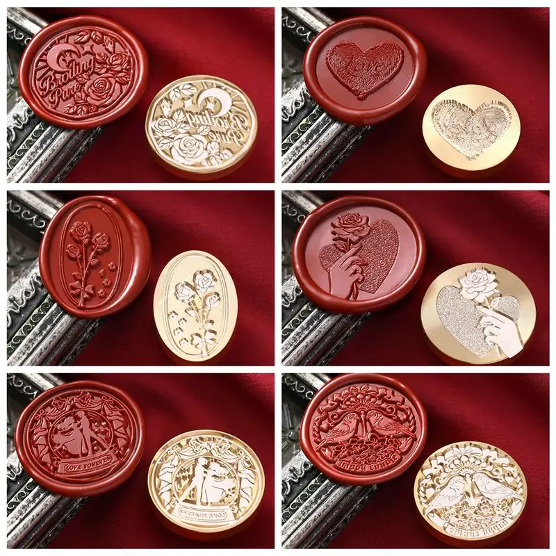 Valentine'S Day Lacquer Seal Head Rose Love Romance Sealing Wax Stamp Head Handmade DIY For Lacquer Wax Gift Packaging