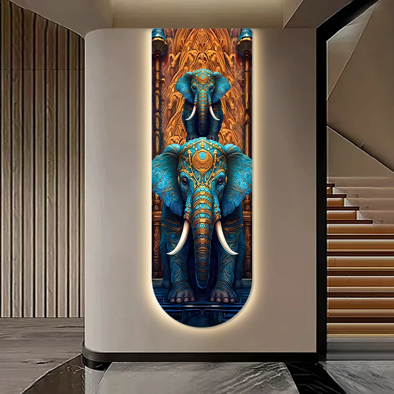 

Elephant Decoration Painting Long Strip Atmosphere Wall Lamp Painting Auspicious Elephant Living Room Corridor Staircase Hangin