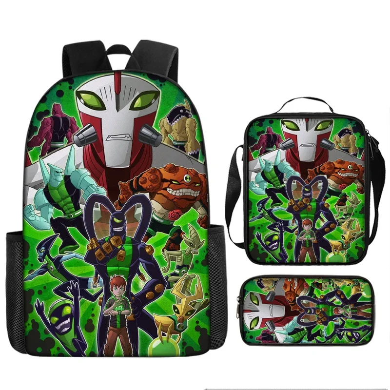 New Hacker Around Children'S Schoolbags Ben 10 Cartoon Cartoon Backpack Youth Lunch Bag With Pen Case Set 3d Satchel Pencil Case