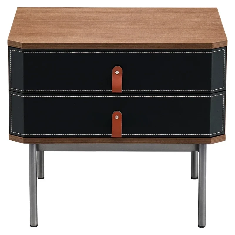 

Italian minimalist bedside table modern light luxury designer bedroom saddle leather bedside table