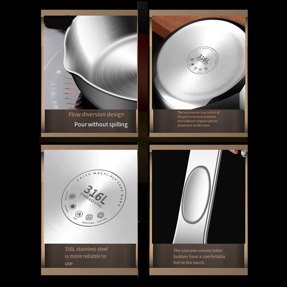 1 قطعة 316 الفولاذ المقاوم للصدأ مقلاة غير لاصقة ووك غير المغلفة وعاء صغير البيض عموم المنزل التعريفي طباخ موقد غاز المطبخ أداة #4