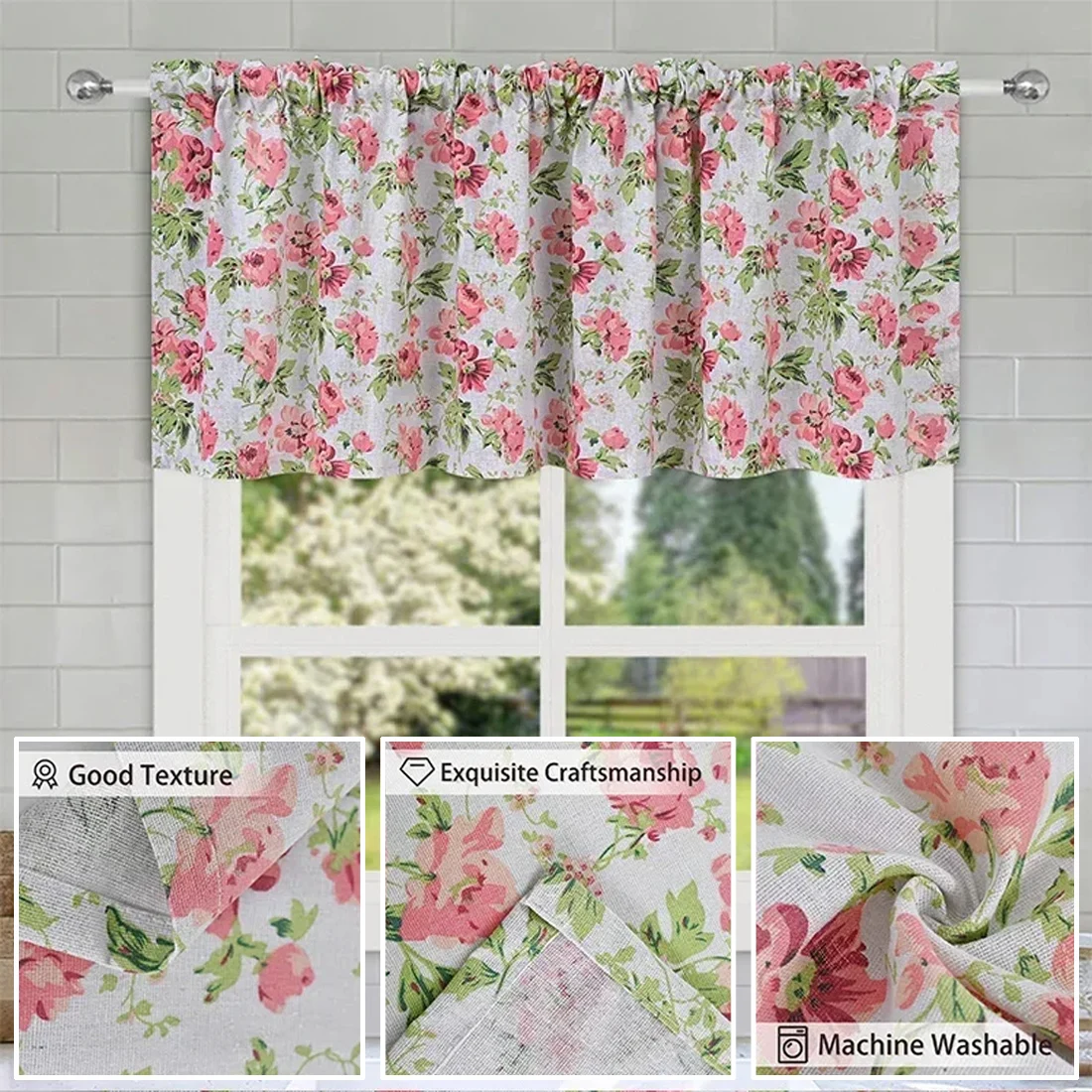 Pastoral Rosa Floral decoración de cocina cortina corta pantalla cortina de tul para sala de estar ventanal cortinas de cosina