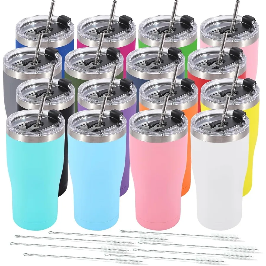 

20oz Double Wall Vacuum Insulated Stainless Steel Travel Tumbler with Lid Powder Coated Coffee Mug Bulk Set Mix 16 Pack