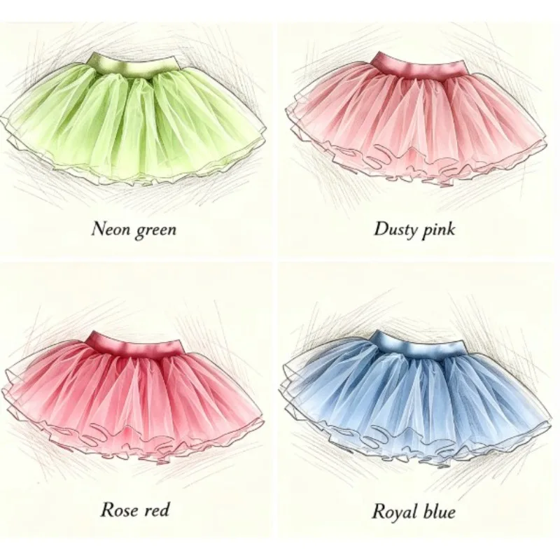 Girls 4 Layers Tulle Tutu Skirt Kids Ballet Mesh Half Skirt Fluffy Short Skirt Princess Party Stage Dance  Daily Casual Wear