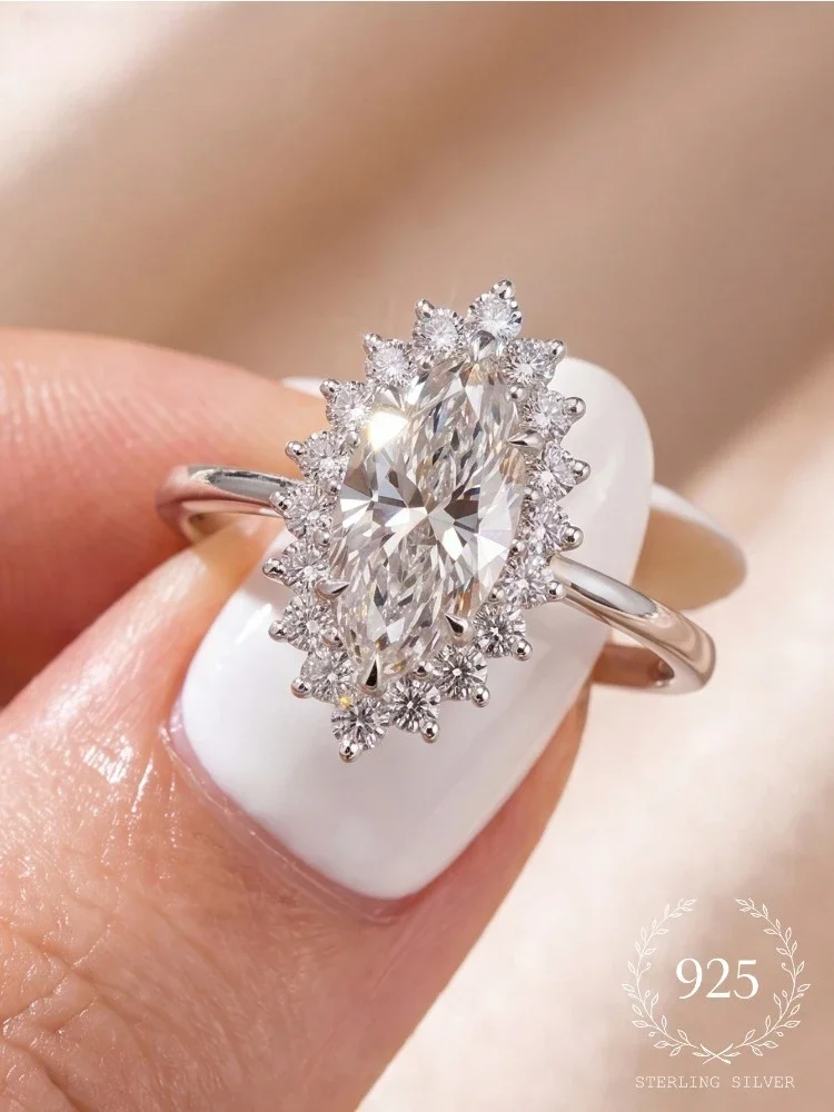 Simplicity Marquise Surround Zircon Ring For Women 925 Sterling Silver Engagement Wedding Luxury High Quality Fine Jewelry