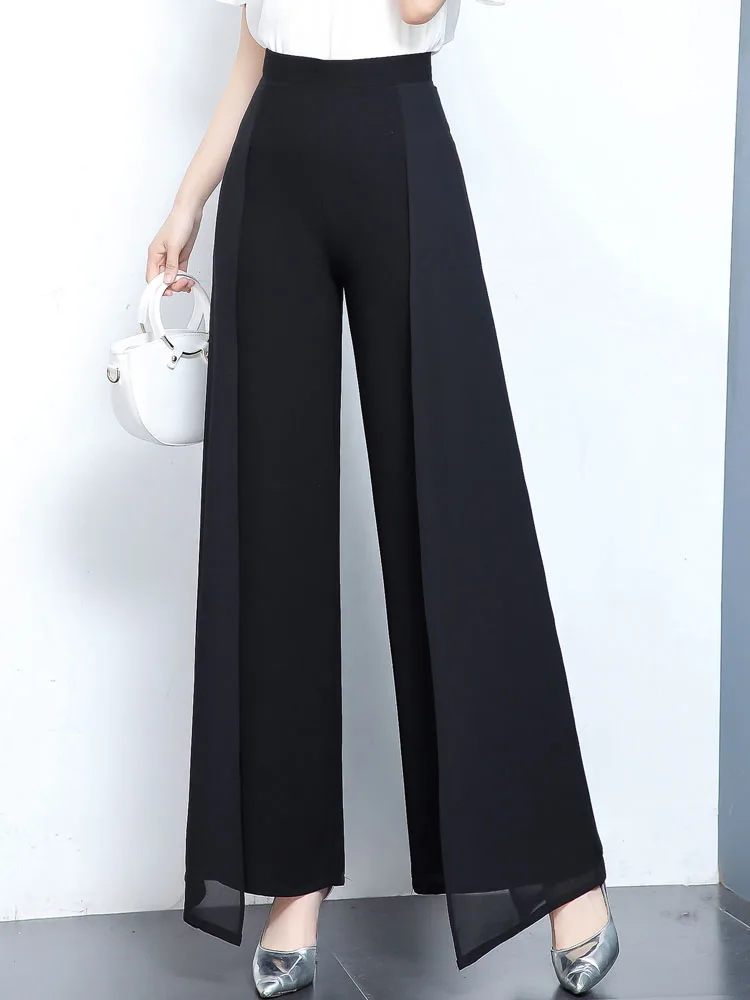 

New Chiffon High Waist Wide Leg Pants For Women Clothing Spring Summer Loose Pants Culottes Dance Catwalk Pants Trousers bd737