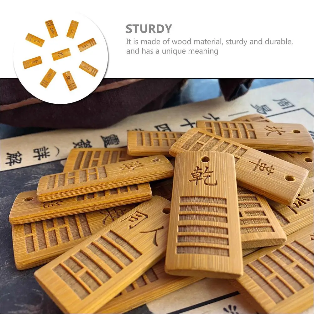9pcs Bagua Divination เครื่องมือไม้ลูกตุ้ม BOARD Gossip อุปกรณ์ตกแต่งสํานักงานจีน Decor Spiritual ทํานายเครื่องมือ