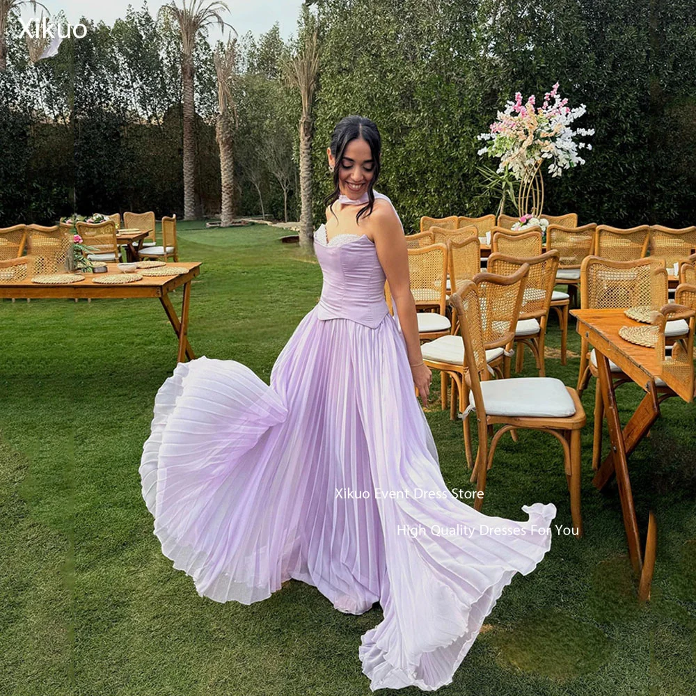 Xikuo bonito chiffon vestidos de noite querida vestidos formais longos vestidos plissados 2025 mulher festa de luxo casamento personalizado