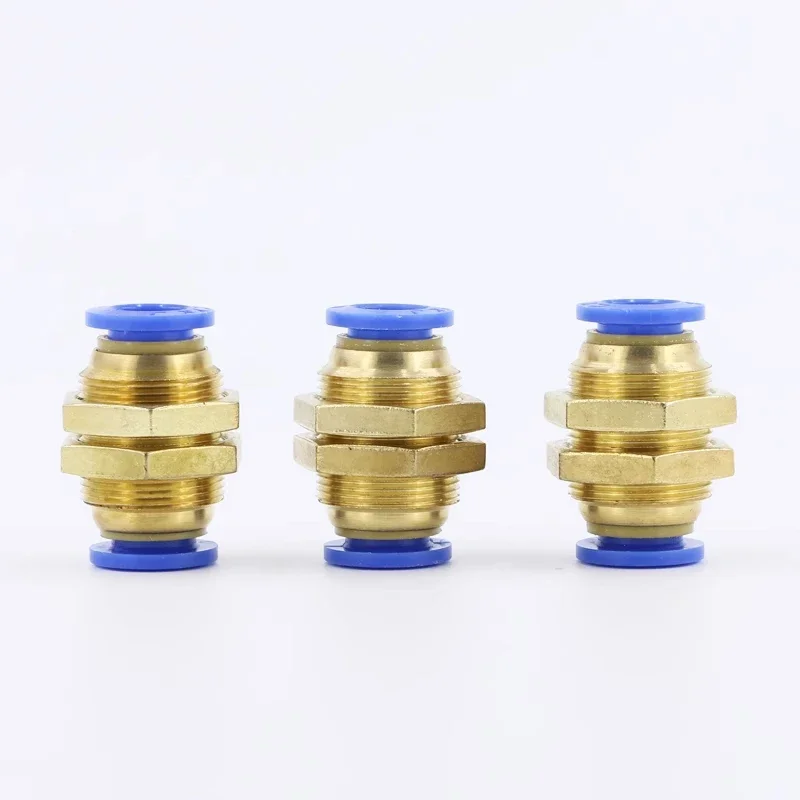 PM Air Pneumatic Straight Bulkhead Union 4mm-12mm OD Hose Tube One Touch Push Into Gas Connector Brass Quick Fitting