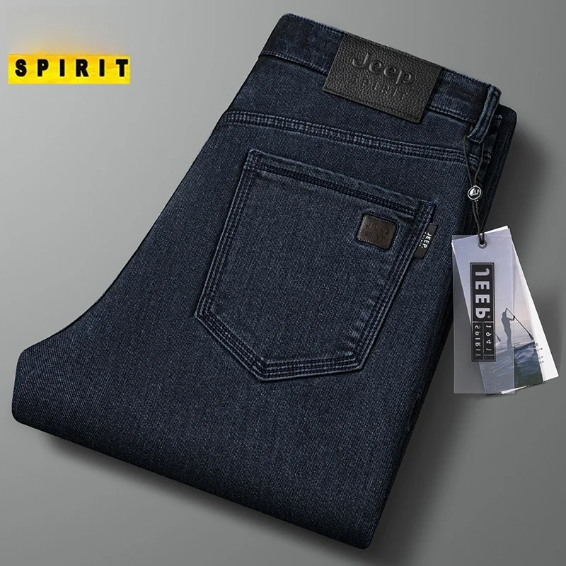 

Мужские повседневные джинсы с низкой талией и заниженной талией, эластичный пояс, не тонущий, прочный, большие размеры, коллекция осень 2025 г.