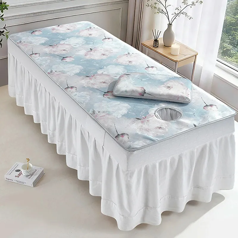 180x60cm Massage Table Spa Salon Cooling Pad Breathable Ice Silk Bed Mat with Face Hole SPA Salon Use Washable Sheet Set